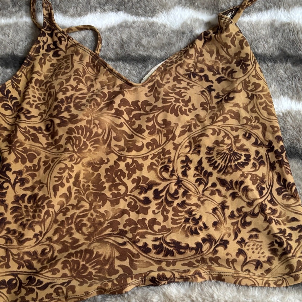 Anne Klein Gold and Brown Floral Chemise Set - Picture 4 of 8